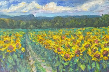 Painting titled "Sunlit Path Through…" by Natala Azarna, Original Artwork, Oil Mounted on Wood Panel