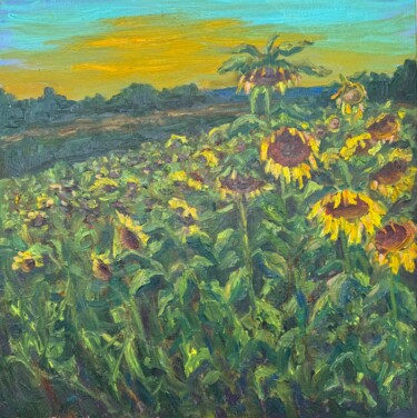 Malarstwo zatytułowany „sunflowers landscape” autorstwa Наталя Азарна, Oryginalna praca, Olej Zamontowany na Drewniana rama…