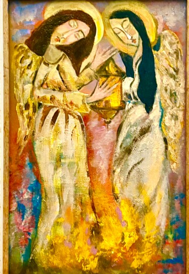 Painting titled "Ангели на агъня" by Anna Mytavska (Cabrerra), Original Artwork, Oil Mounted on Wood Panel