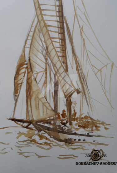 绘画 标题为“"Sail" сoffee paint…” 由Andrew Gorbachev, 原创艺术品, 颜料