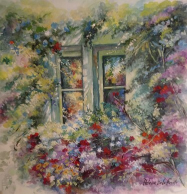 Painting titled "Las flores de mi ve…" by Helena De La Fuente, Original Artwork, Watercolor Mounted on Cardboard