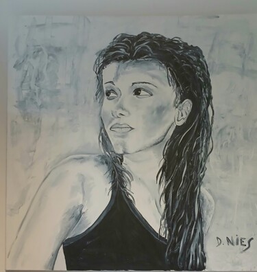 Pintura intitulada "Victoria  noir et b…" por Daniel Nies, Obras de arte originais, Óleo Montado em Armação em madeira