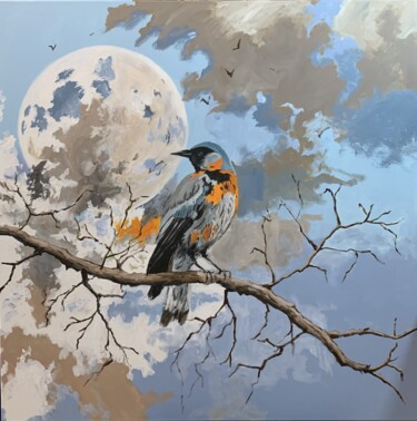 Painting titled "Beneath a Winter Mo…" by Vita Schagen, Original Artwork, Acrylic Mounted on Wood Stretcher frame