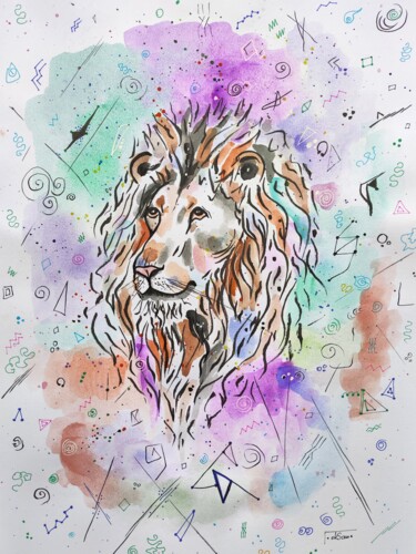 Ζωγραφική με τίτλο "The Lion" από Oksana Navara, Αυθεντικά έργα τέχνης, Ακουαρέλα
