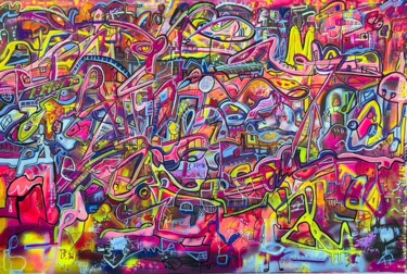 Peinture intitulée "Techno Street" par Dandeeart , Œuvre d'art originale, Bombe aérosol Monté sur Châssis en bois