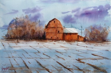 Painting titled "old barn 12" by Giorgio Gosti, Original Artwork, Watercolor