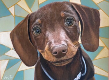 Ζωγραφική με τίτλο "Dachshund" από Anne Shaughnessy, Αυθεντικά έργα τέχνης, Παστέλ