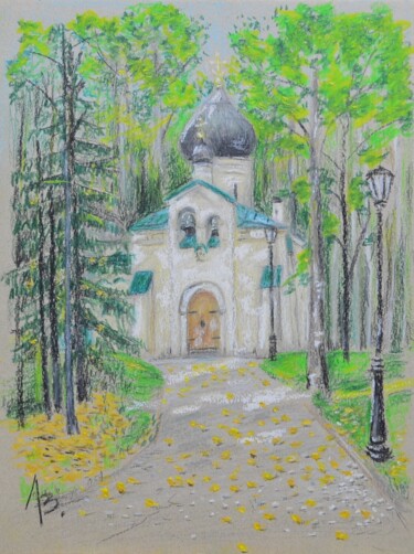 Drawing titled "Abramtsevo. The chu…" by Vladimir Lebedev, Original Artwork, Oil