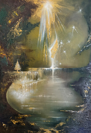 Painting titled "Işık Kanadı" by İRem Köse, Original Artwork, Oil Mounted on Wood Stretcher frame