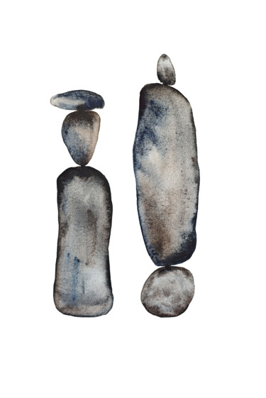 Painting titled "Balanced Stone Stac…" by Tani Soul, Original Artwork, Watercolor