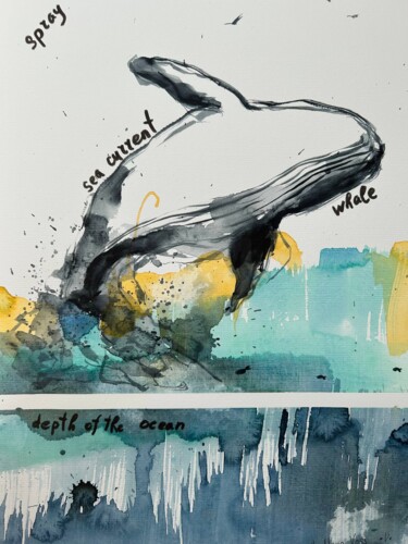 Peinture intitulée "Whale. Original Abs…" par Vladlena Voss, Œuvre d'art originale, Aquarelle