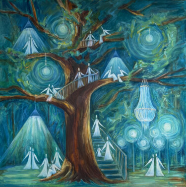 Painting titled "Angels on the Tree…" by Sasha Tovstik, Original Artwork, Oil