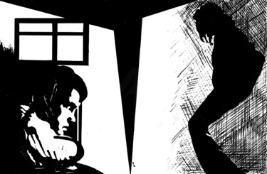 Рисунок под названием "The Shadow 7 / Тень…" - Владимир Абаимов, Подлинное произведение искусства, Чернила