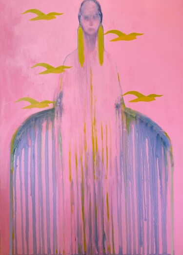 Malerei mit dem Titel "Untitled PINK" von Gela Mikava, Original-Kunstwerk, Acryl