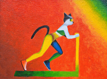 Ζωγραφική με τίτλο "Sports Cat, Catwoma…" από Diana Nove Lumen, Αυθεντικά έργα τέχνης, Ακρυλικό Τοποθετήθηκε στο Χαρτόνι