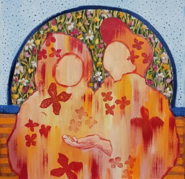 Pittura intitolato "Llueven flores" da Beatriz Lorenzo, Opera d'arte originale, Olio
