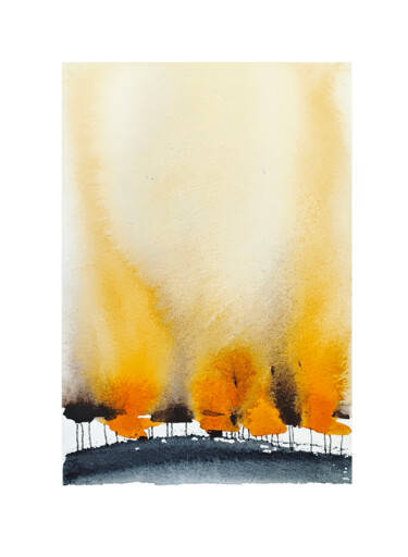 Ζωγραφική με τίτλο "Orange Forest Minim…" από Tani Soul, Αυθεντικά έργα τέχνης, Ακουαρέλα