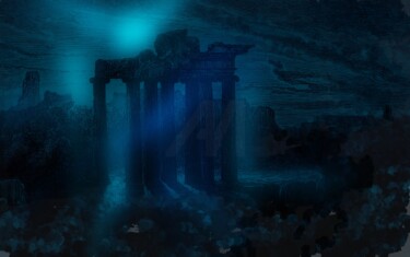 Digital Arts titled "Blue Ruins Glow #5" by Russell Newell, Original Artwork, 2D Digital Work