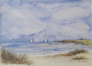 Malerei mit dem Titel "sur la mer 2 voilie…" von Lise Buissart, Original-Kunstwerk, Aquarell