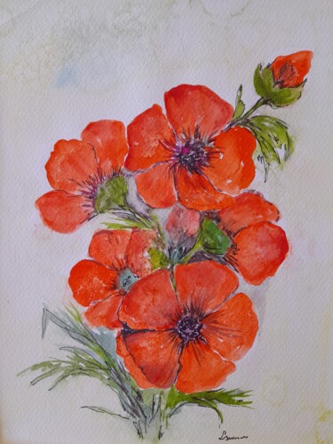 Peinture intitulée "bouquet de coquelic…" par Lise Buissart, Œuvre d'art originale, Aquarelle