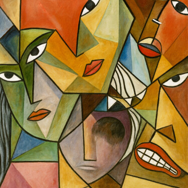 Digitale Kunst mit dem Titel "Visages imbriqués c…" von Pacôme Coquet, Original-Kunstwerk, KI-generiertes Bild Auf Aluminium…