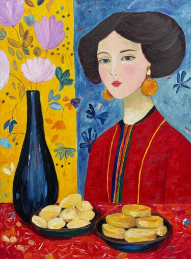 Painting titled "Interior painting,…" by Elena Polischuk, Original Artwork, Oil Mounted on Wood Stretcher frame