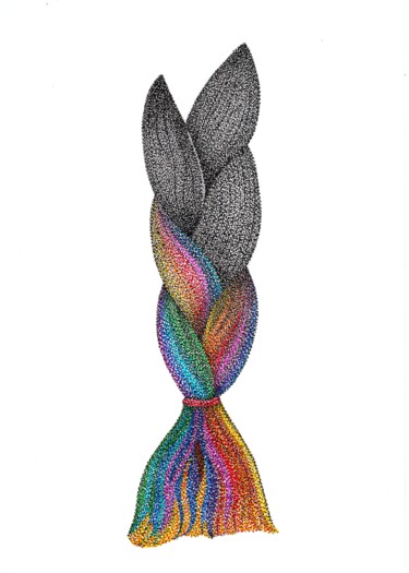 Drawing titled "Tresse arc en ciel" by Dimitri Prévot, Original Artwork, Ink