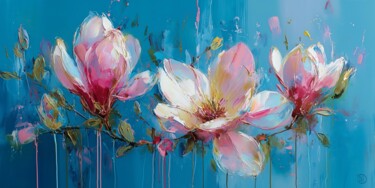 Painting titled "Magnolia Blossoms o…" by Mily Art, Original Artwork, Digital Painting