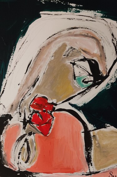 Painting titled "Le Baiser" by Sandrine Dehouck, Original Artwork, Acrylic Mounted on Wood Stretcher frame