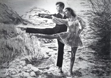 "LA DANSE DES ELFES" başlıklı Resim Michel Schaillée tarafından, Orijinal sanat, Grafit