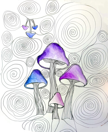 Malerei mit dem Titel "mushroom" von Nourhan Eltoukhi, Original-Kunstwerk, Kugelschreiber