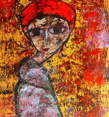 印花与版画 标题为“Femme au chapeau” 由Sandrine Dehouck, 原创艺术品, 墨