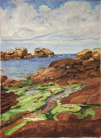 Peinture intitulée "Bretagne, rochers à…" par Jean-Louis Barthelemy, Œuvre d'art originale, Aquarelle