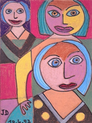 ""   Les  Copines…" başlıklı Tablo Jacques Desvaux (JD) tarafından, Orijinal sanat, Pastel
