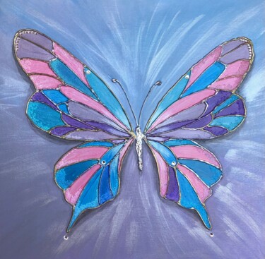 Painting titled "Бабочка на холсте" by Aleksandra Zakamskaa, Original Artwork, Acrylic