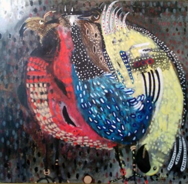 Ζωγραφική με τίτλο "Les oiseaux multico…" από Fode Sidibe, Αυθεντικά έργα τέχνης, Ακρυλικό
