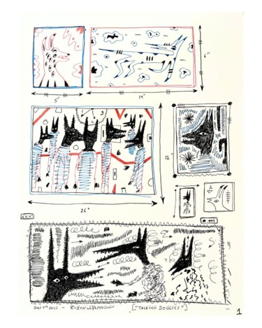 "Talking Dogs" başlıklı Resim Billy Boat tarafından, Orijinal sanat, Mürekkep