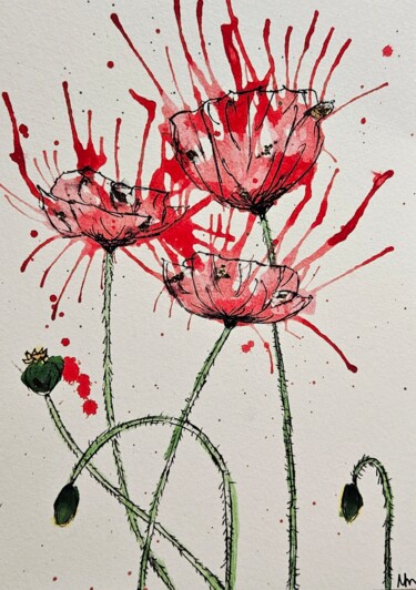 Ζωγραφική με τίτλο "Mohn-Expressivo" από Nadin Minder, Αυθεντικά έργα τέχνης, Ακρυλικό