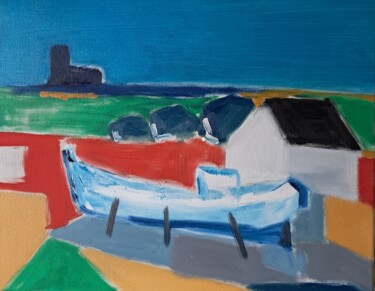 Painting titled "Chantier naval Bern…" by Martin Jobert, Original Artwork, Oil Mounted on Wood Stretcher frame