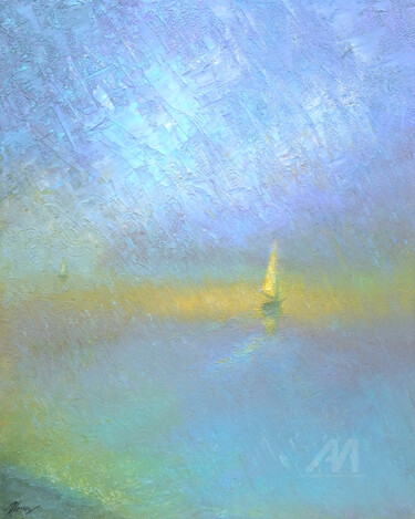 Ζωγραφική με τίτλο "Beach rain" από Dmitry Oleyn, Αυθεντικά έργα τέχνης, Λάδι Τοποθετήθηκε στο Ξύλινο φορείο σκελετό