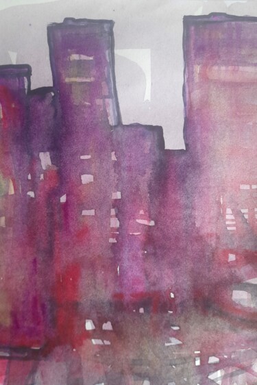 Peinture intitulée "Νight city" par Alexey Zhucovsky, Œuvre d'art originale, Aquarelle