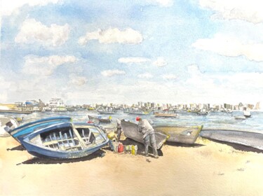 Malarstwo zatytułowany „Les réparateurs de…” autorstwa Bertrand Thura, Oryginalna praca, Akwarela