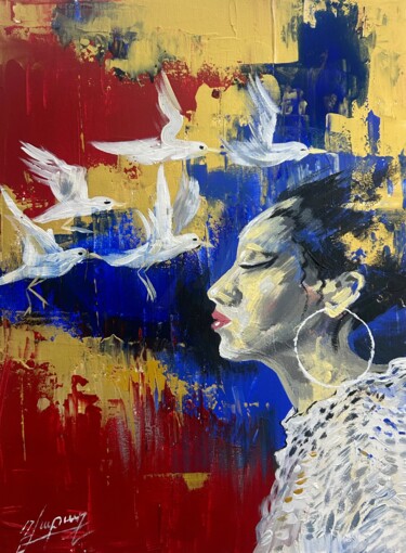 Painting titled "Soul of Freedom" by Vahe Bagumyan, Original Artwork, Oil Mounted on Wood Stretcher frame