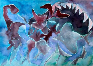 "Aqua Blue and Cinna…" başlıklı Tablo Eyra Mona tarafından, Orijinal sanat, Mürekkep