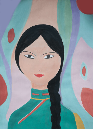Malerei mit dem Titel "Serene Asian Portra…" von Olya Moose, Original-Kunstwerk, Marker