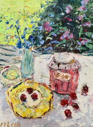 Painting titled "Summer Still Life W…" by Vilma Gataveckiene, Original Artwork, Oil