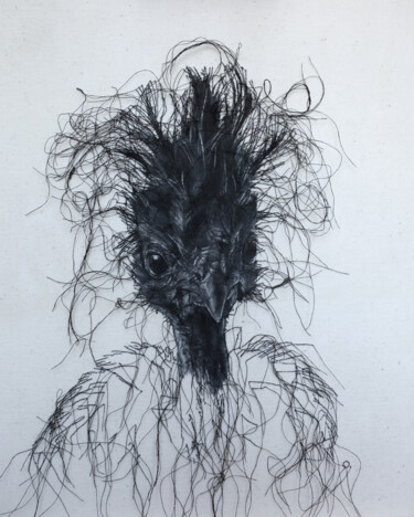 Art textile intitulée "Coquette" par Odile Guichard, Œuvre d'art originale, Broderie Monté sur Châssis en bois