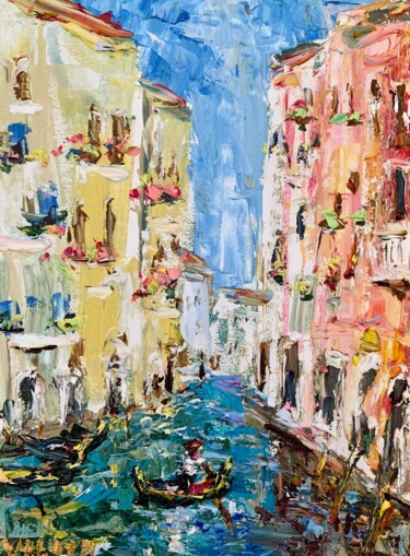 Painting titled "Venice Gondola Oil…" by Vilma Gataveckiene, Original Artwork, Oil