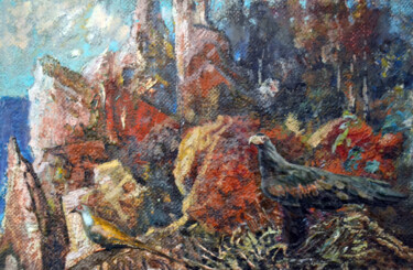 Peinture intitulée "Mountains near the…" par Sergei Lisitsyn, Œuvre d'art originale, Huile Monté sur Carton