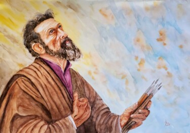 Painting titled "Releitura de Michel…" by Solange Esposito (SEsposito), Original Artwork, Watercolor